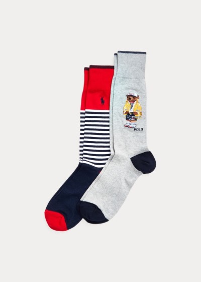 Men's Polo Ralph Lauren Polo Bear & Stripe 2-Pack Socks | 587316LMW